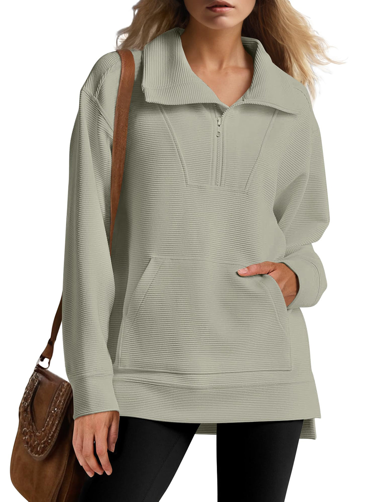Women's Oversized High Neck Half Zip Knit Sweatshirt