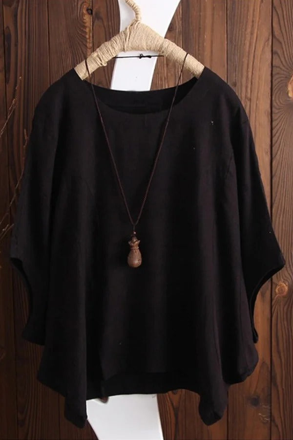 ✨Women's Cotton Tops Solid Color Batwing Short Sleeve Oversized T-Shirt