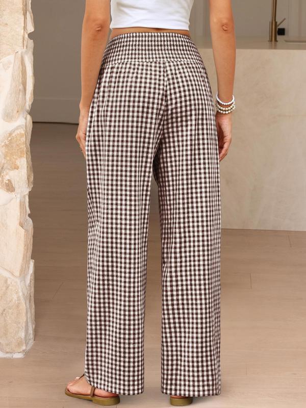Womens Gingham Palazzo High Waisted Pants