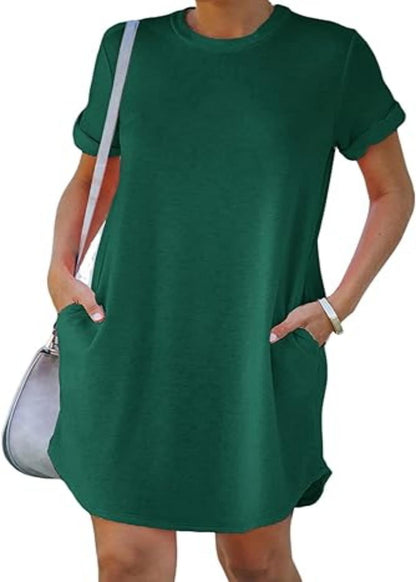Women's Casual Short Sleeve T Shirt Dress Basic Dresses with Pockets
