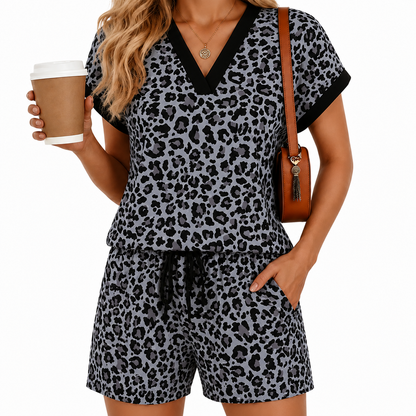 2026 Summer Cap Sleeve V-neck lapel Top & Drawstring Shorts