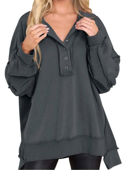 ⏰Hot Sale-Women's Oversized Henley Casual Buttoned Sweatshirt