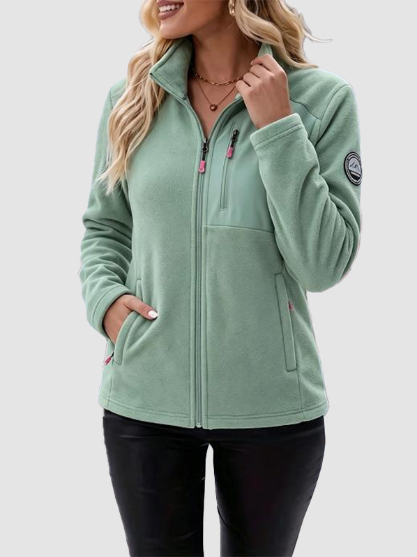 Women Stand Collar Full Zip Jacket With Multi Pockets