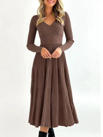 Womens Longsleeve Wrap V-Neck A-Line Sweater Dress