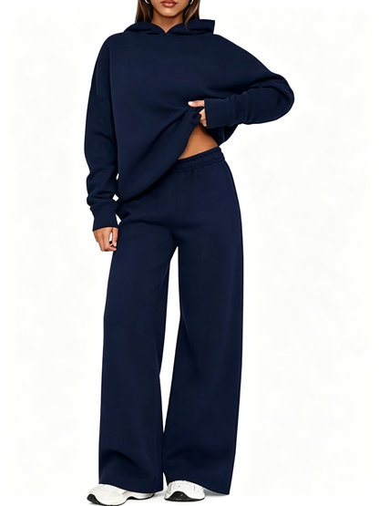 Women Oversized Hooded Pullover And High Rise Wide Leg Pants Coordinated Set