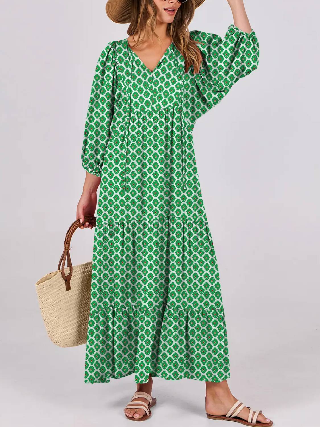 ⏰Hot Sale-Women's Puff Sleeve Floral Boho Maxi Dress