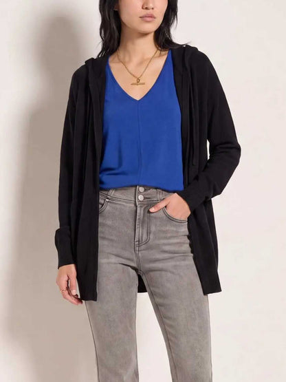 The Fall Long Sleeve Hooded Open Front Knit Cardigan