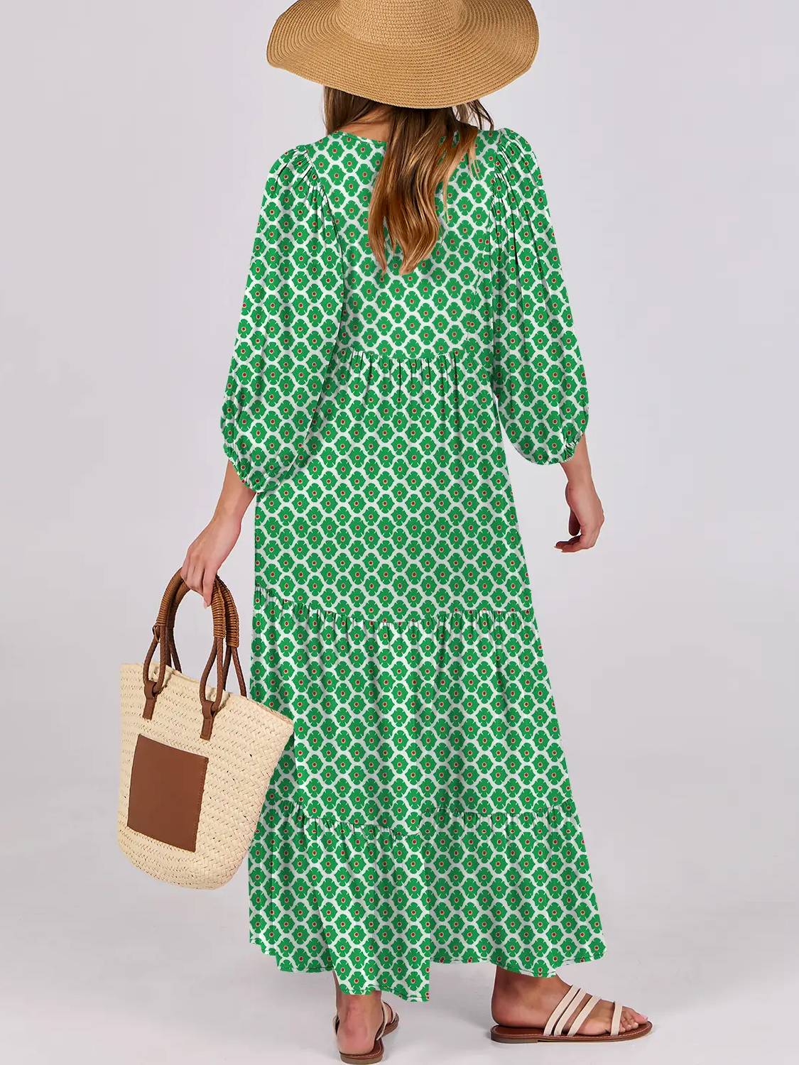 ⏰Hot Sale-Women's Puff Sleeve Floral Boho Maxi Dress