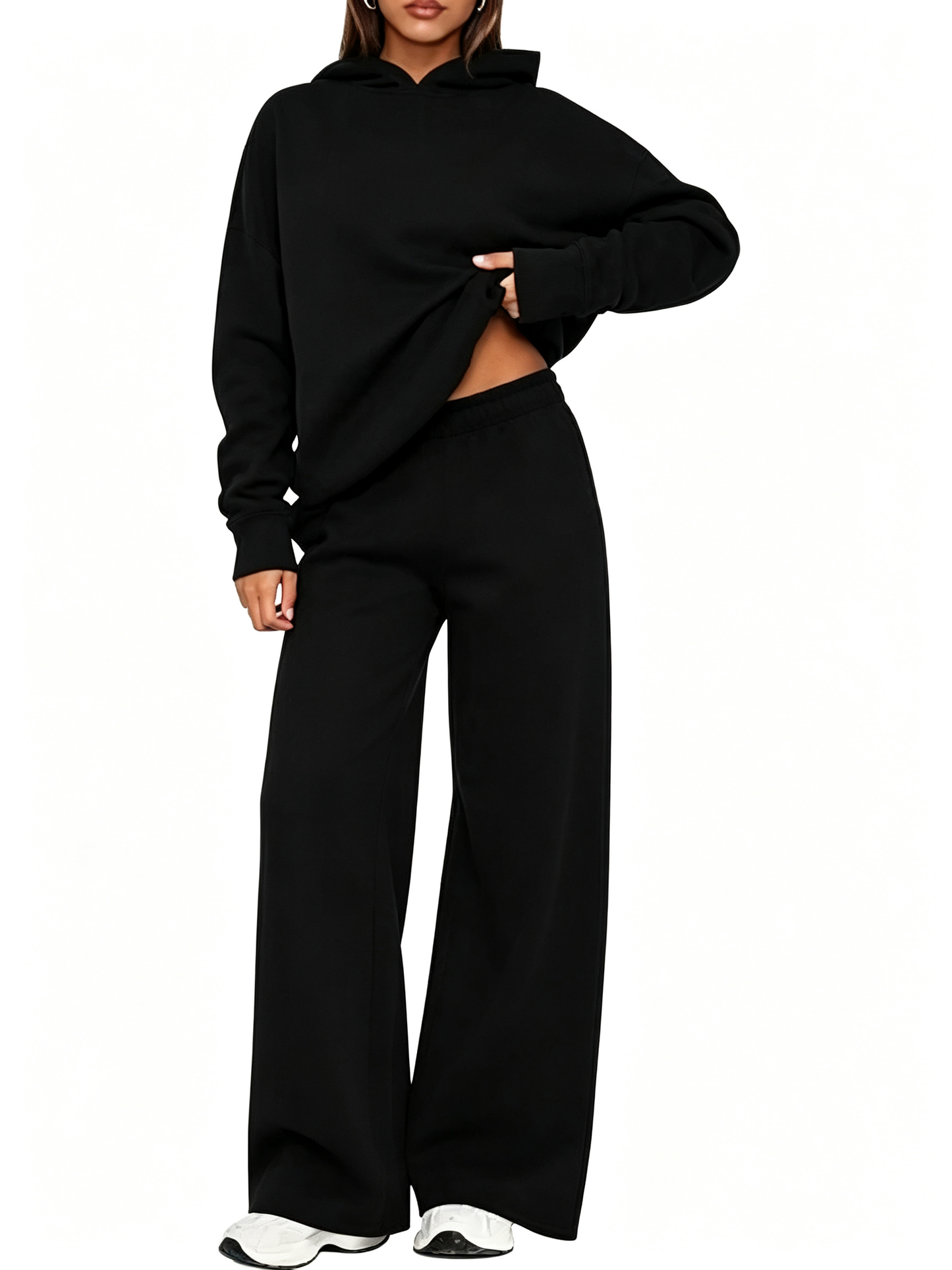 Women Oversized Hooded Pullover And High Rise Wide Leg Pants Coordinated Set
