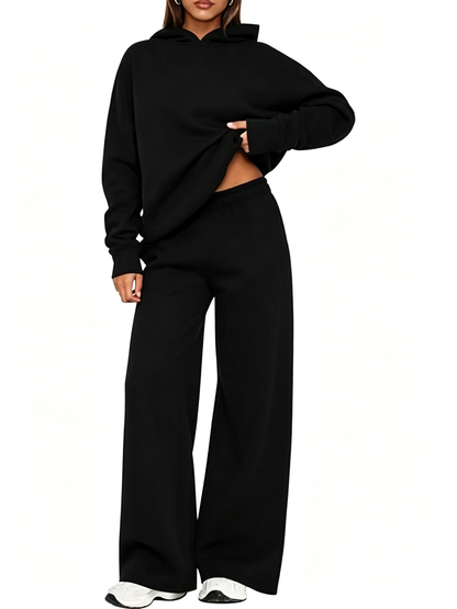 Women Oversized Hooded Pullover And High Rise Wide Leg Pants Coordinated Set