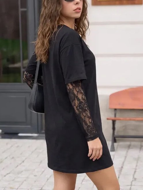 Women's Casual Lace Long Sleeve T Shirt Dress