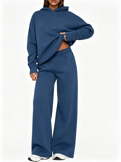 Women Oversized Hooded Pullover And High Rise Wide Leg Pants Coordinated Set