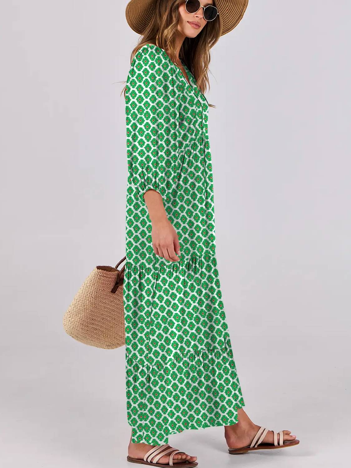 ⏰Hot Sale-Women's Puff Sleeve Floral Boho Maxi Dress