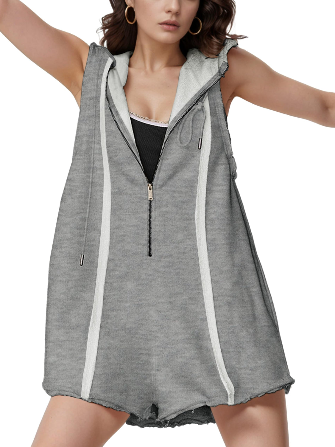 ⏰Hot Sale-Women's Half-Zip Sleeveless Sports Jumpsuit with Hood