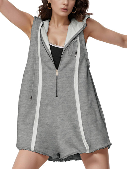 ⏰Hot Sale-Women's Half-Zip Sleeveless Sports Jumpsuit with Hood