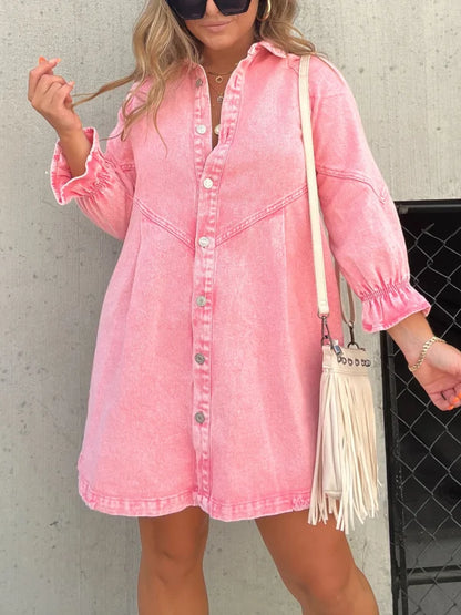 ⏰Hot Sale-Washed Denim Puff Sleeve Dress