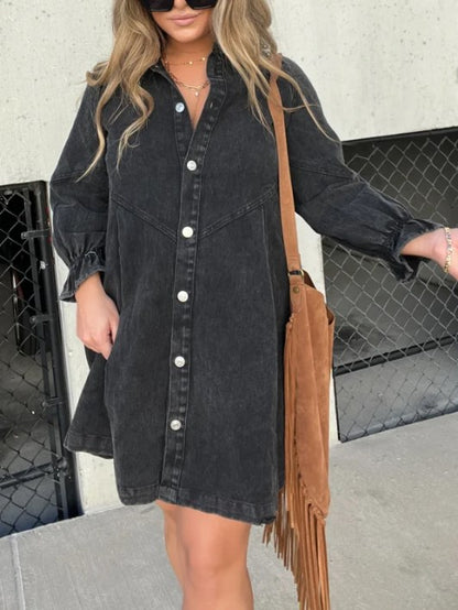 ⏰Hot Sale-Washed Denim Puff Sleeve Dress