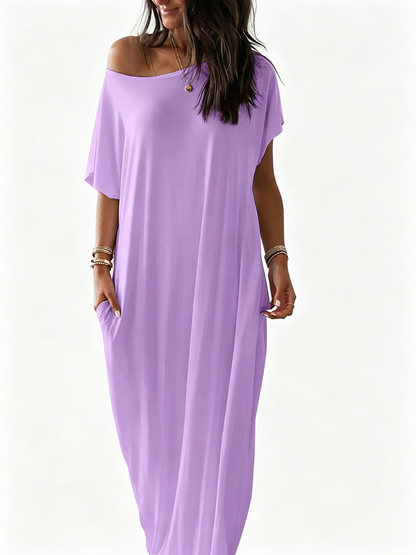 Women Batwing Sleeve Pocket Maxi Casual Loose Long Dress All Season Daily Outfit