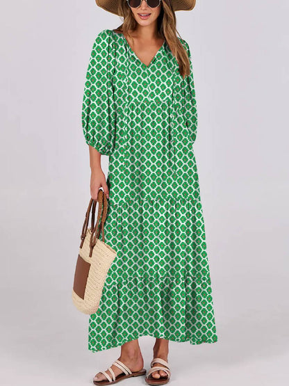 ⏰Hot Sale-Women's Puff Sleeve Floral Boho Maxi Dress