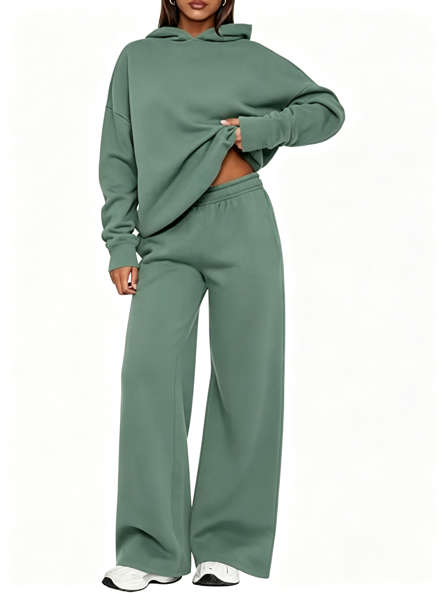 Women Oversized Hooded Pullover And High Rise Wide Leg Pants Coordinated Set