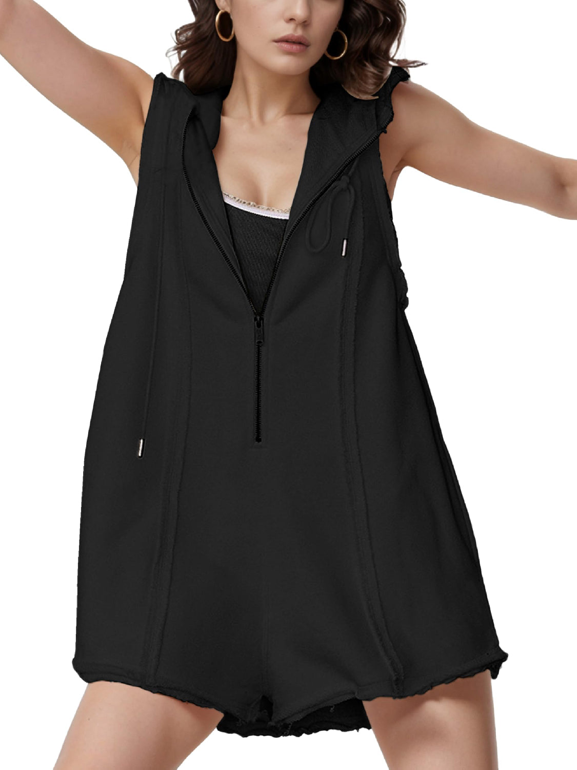 ⏰Hot Sale-Women's Half-Zip Sleeveless Sports Jumpsuit with Hood