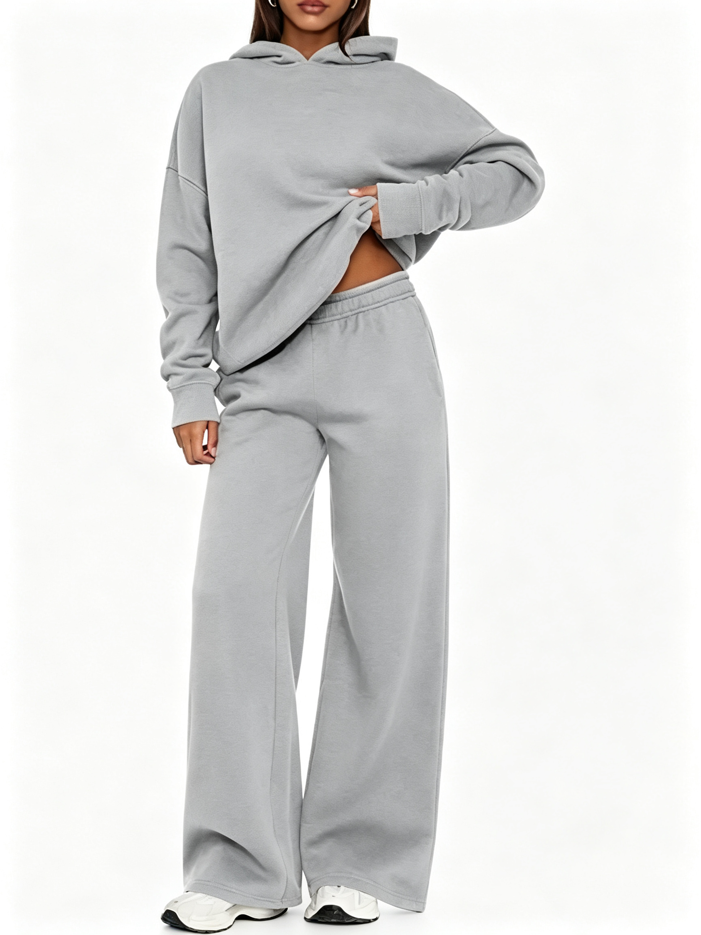 Women Oversized Hooded Pullover And High Rise Wide Leg Pants Coordinated Set