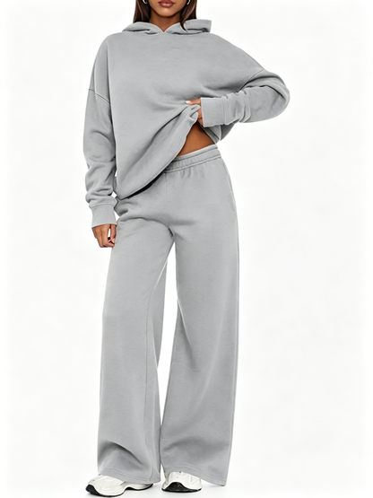 Women Oversized Hooded Pullover And High Rise Wide Leg Pants Coordinated Set