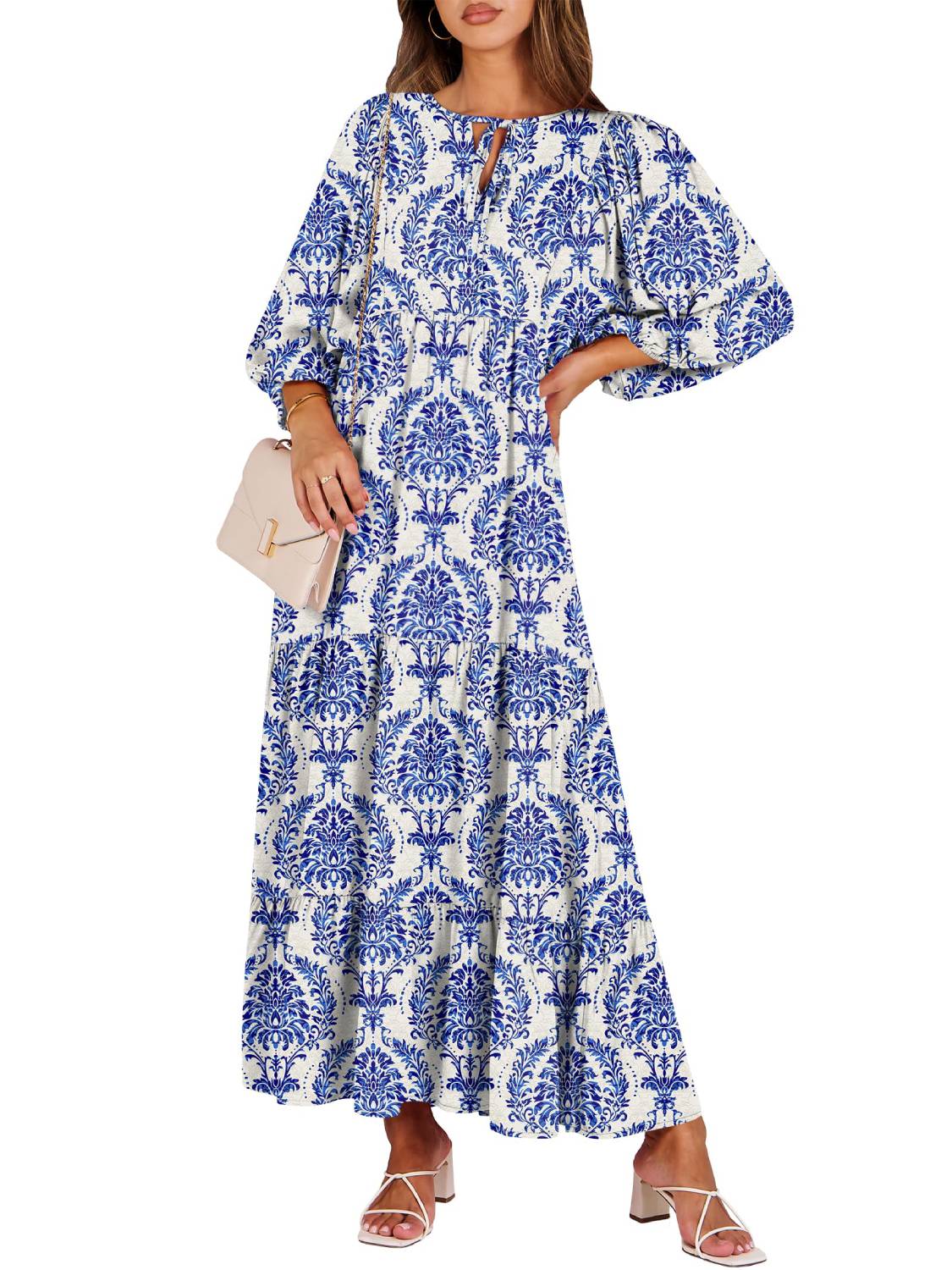 ⏰Hot Sale-Women's Puff Sleeve Floral Boho Maxi Dress