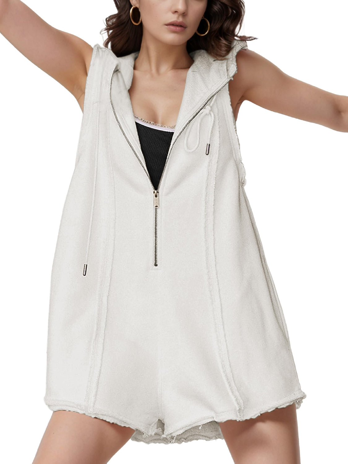 ⏰Hot Sale-Women's Half-Zip Sleeveless Sports Jumpsuit with Hood