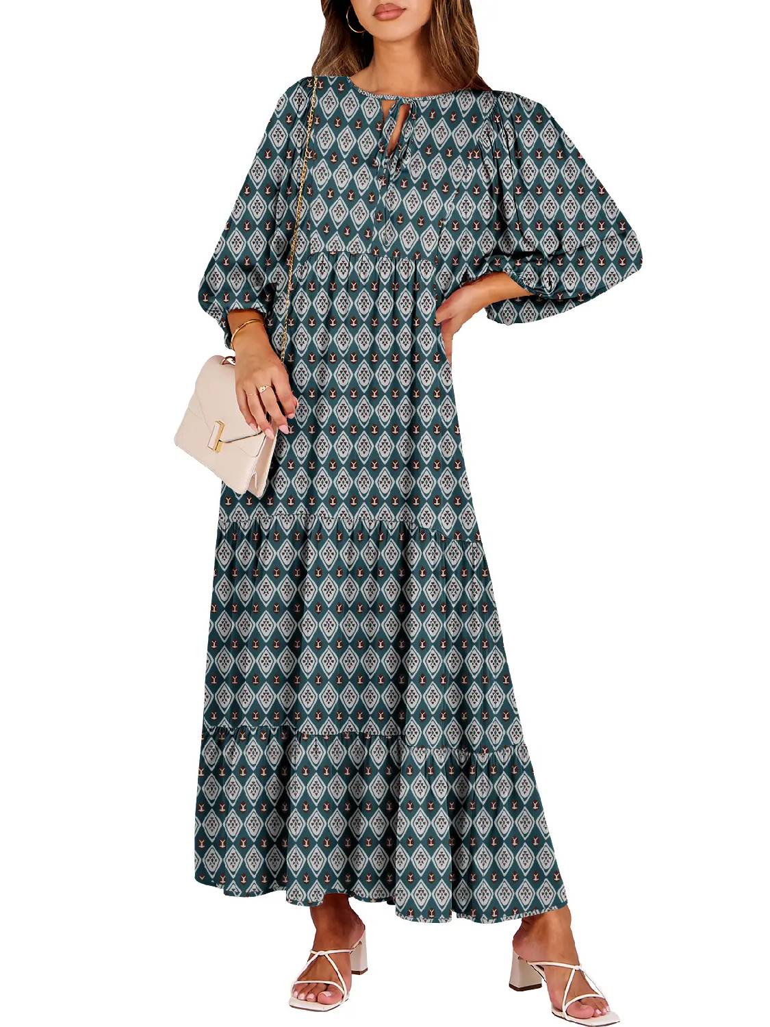 ⏰Hot Sale-Women's Puff Sleeve Floral Boho Maxi Dress
