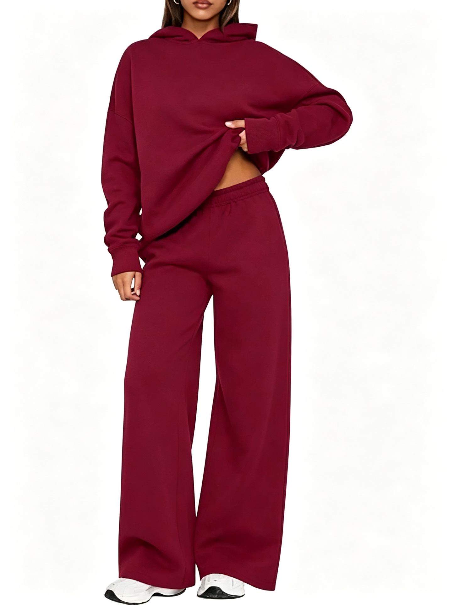 Women Oversized Hooded Pullover And High Rise Wide Leg Pants Coordinated Set