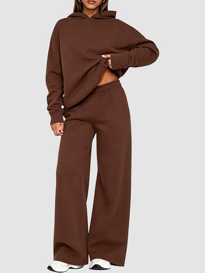 Women Oversized Hooded Pullover And High Rise Wide Leg Pants Coordinated Set