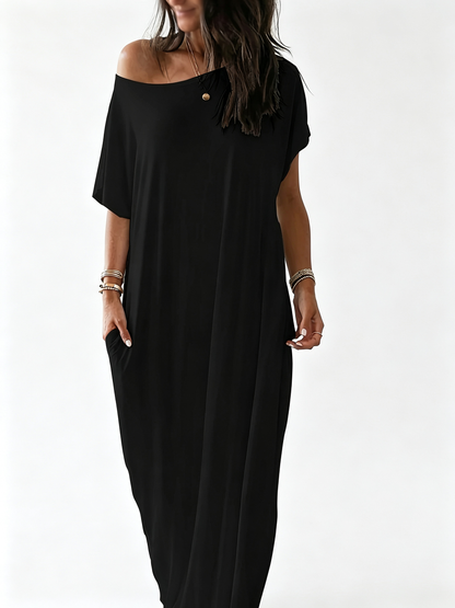 Women Batwing Sleeve Pocket Maxi Casual Loose Long Dress All Season Daily Outfit