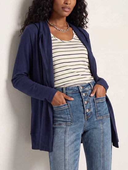 The Fall Long Sleeve Hooded Open Front Knit Cardigan