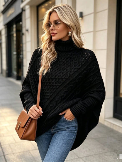 2026 Autumn/Winter New High Neck Cable Chunky Knit Sweater