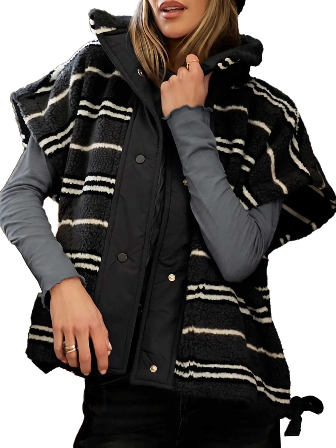 Hot Sale-Women's Stand Collar Striped Sherpa Fleece Vest