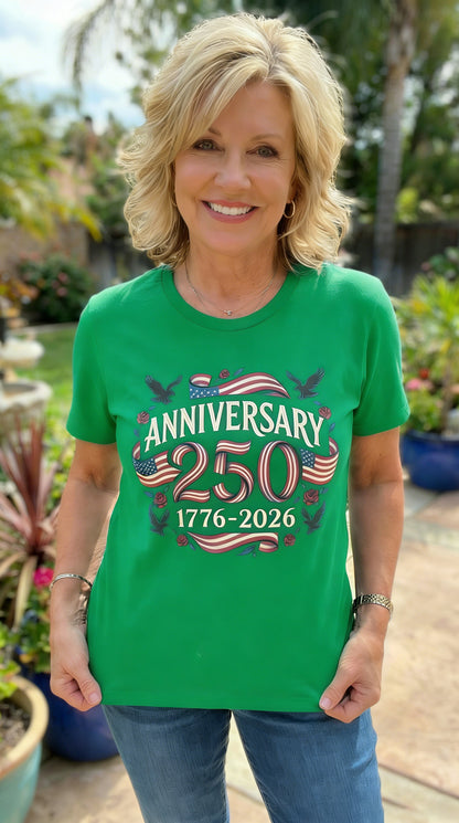 America 250th Anniversary Flag & Rose Graphic T-Shirt