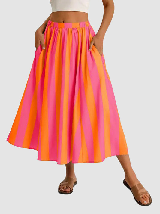 Women's Striped Elastic Waist A-Line Maxi Skirt