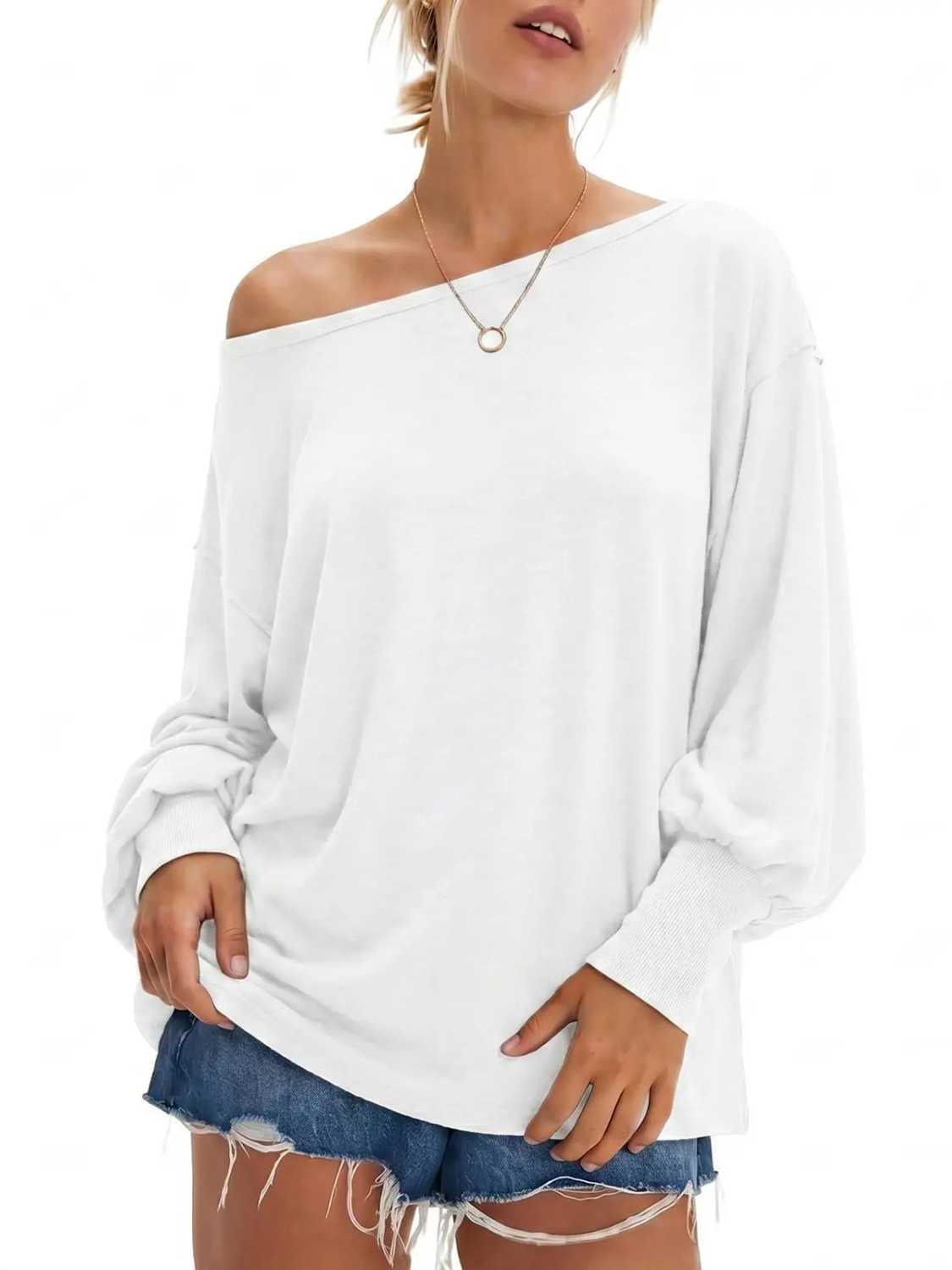 Women's Oversized Batwing Off Shoulder Tunic Tops