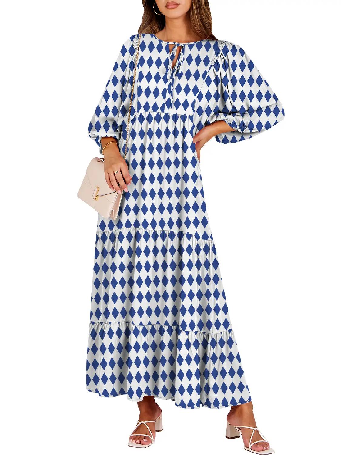 ⏰Hot Sale-Women's Puff Sleeve Floral Boho Maxi Dress