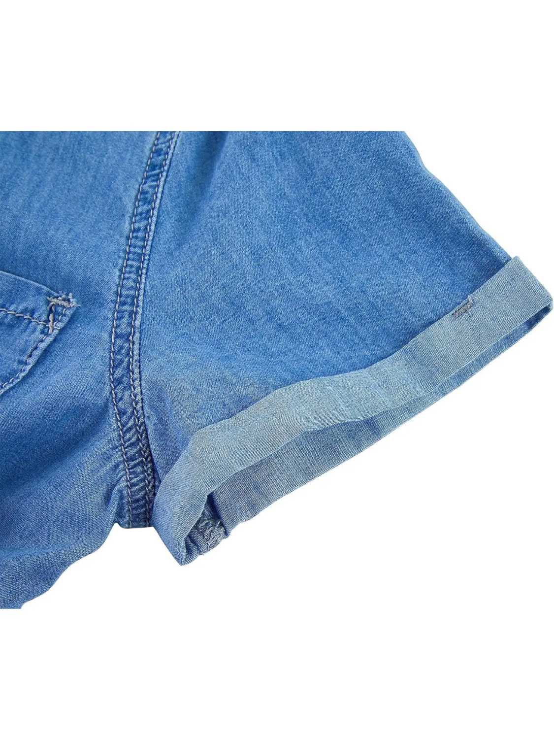 Women Tie Waist Denim Shirt Dress