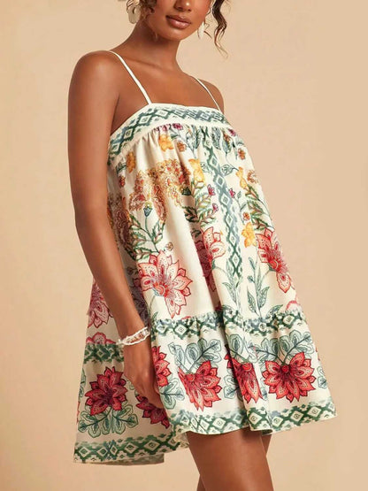Women's Chic Floral Print Spaghetti Straps Bohemian Style Sundress
