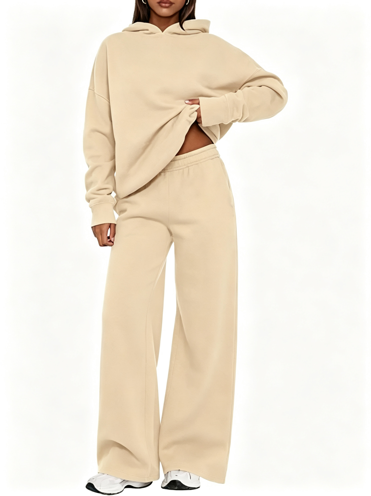 Women Oversized Hooded Pullover And High Rise Wide Leg Pants Coordinated Set