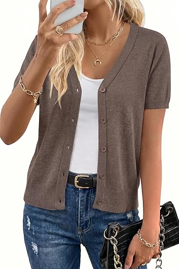 Hot Sale-Women's Short Sleeve Wool Blend Cardigan