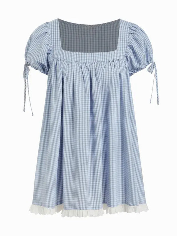 Sweet square neckline, ruffled chest, puff sleeves, adjustable silhouette, casual long shirt