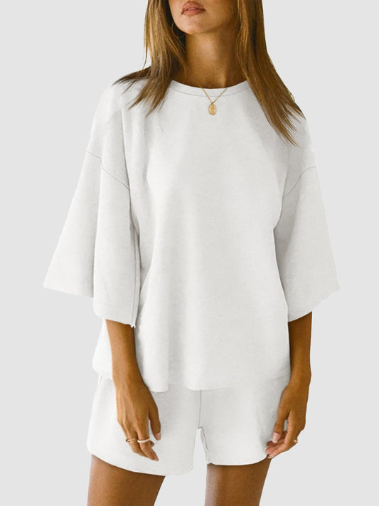 Women's 3/4 Sleeve Tops and Elastic Waist Shorts Lounge Set