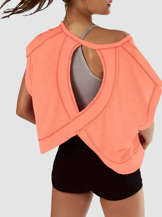 Crew Neck Open Cutout Back Oversized Workout Tee