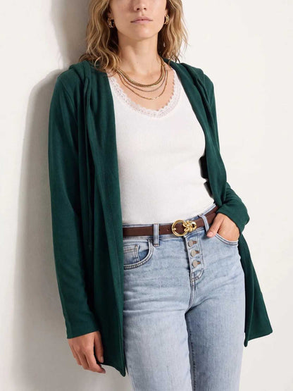 The Fall Long Sleeve Hooded Open Front Knit Cardigan