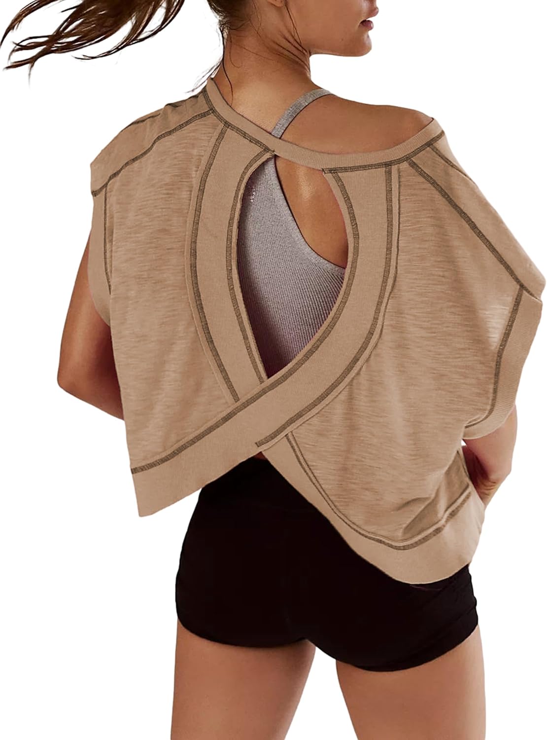 Crew Neck Open Cutout Back Oversized Workout Tee