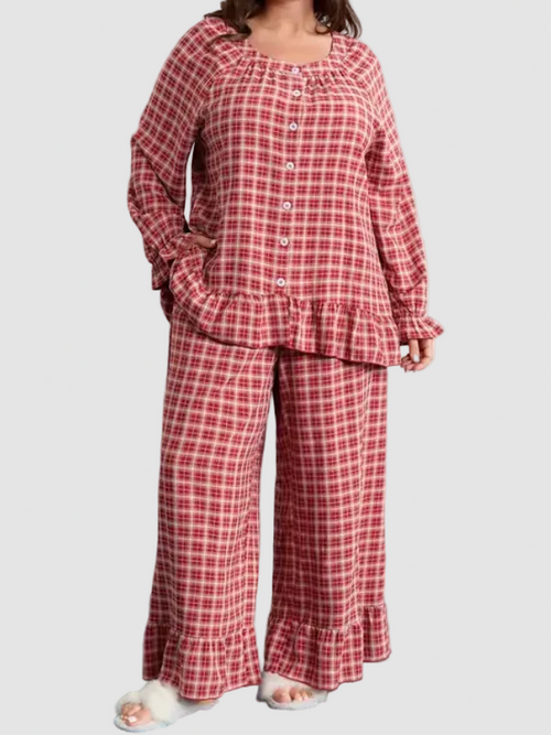 Christmas Gingham Ruffled Two Piece Set